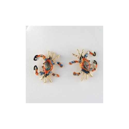 Silver Claw Hung Crab Enamel Earrings - 689 E