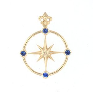 Silver Compass Rose with Sapphires Pendant - 457 S