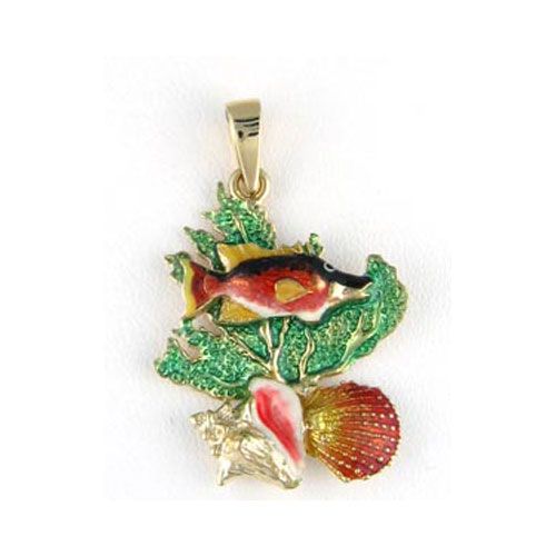 Silver Coral Conch & Scallop with Hogfish Pendant - 331 A