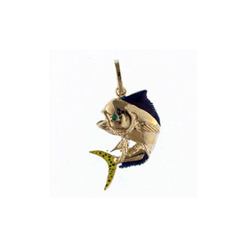 Silver Curl Tail Mahi Enamel Pendant - 114 E