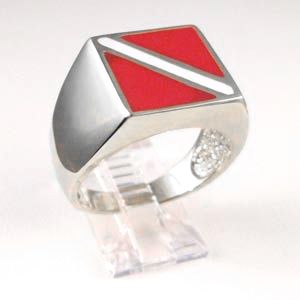 Silver Dive Flag Square Ring - 750 E