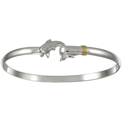 Silver Dolphin Hook Bracelet - Sterling Silver 14K Gold Wrap 4mm Wide