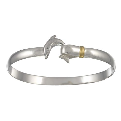 Silver Dolphin Hook Bracelet - Sterling Silver & 14K Gold 6mm 6.0 Inch