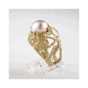 Silver Dome Branch Coral with Pearl Ring - 726