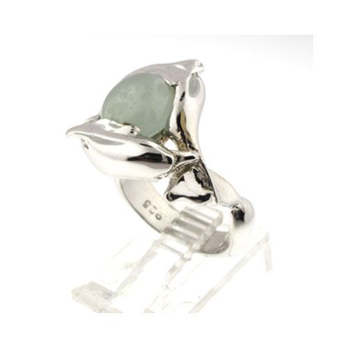 Silver Double Porpoise with Stone Ring - 781