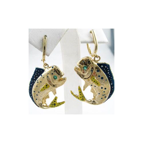 Silver Enamel Mahi Dangle Earrings - 606 E