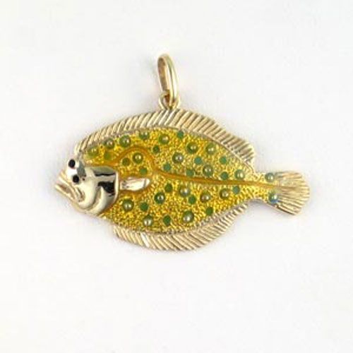 Silver Flounder Hollow Enamel Pendant - 252 HE