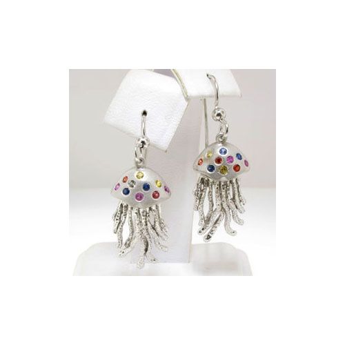 Silver Jellyfish with Sapphire Earrings - 679 S