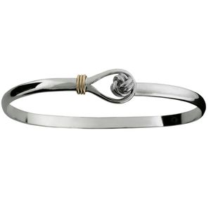Lovers Knot Hook Bracelet - Sterling Silver & 14K Gold 4mm 7.5 Inch