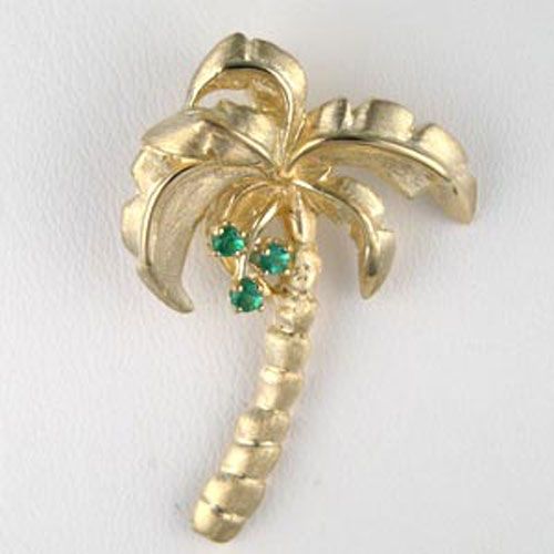 Silver Large Coconut Palm with Stones Pendant - 345 Stn