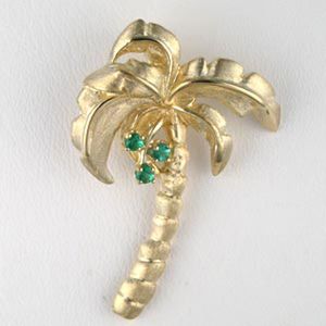 Silver Large Coconut Palm with Stones Pendant - 345 Stn