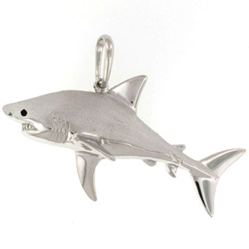 Silver Large Great White Shark Pendant - 419