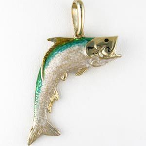 Silver Large Hollow Tarpon Enamel Pendant - 206 HE