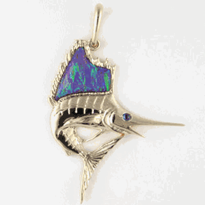 Silver Large Opal Sailfish Pendant - 101 O
