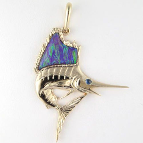 Silver Large Opal Sailfish Pendant - 101 O