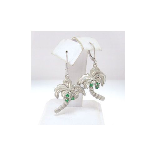 Silver Large Palms with Tsavorites Earrings - 801 Stn