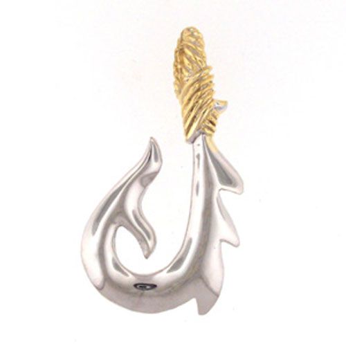Silver Large Polynesian Hook 3 Curved Point Barb Pendant - 444