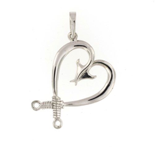 Silver Large Polynesian Hook Heart Pendant - 421