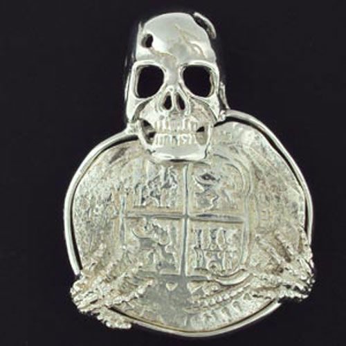 Silver Large Skull with Coin Pendant - 907