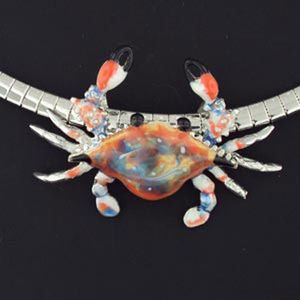 Silver Large Slide Crab with Enamel Pendant - 411 E