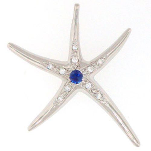 Silver Large Spider Starfish with CZ & Sapphire Pendant - 200 DS