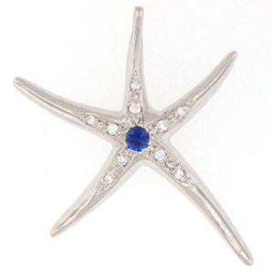 Silver Large Spider Starfish with CZ & Sapphire Pendant - 200 DS