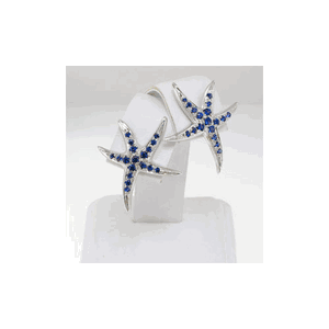 Silver Large Starfish with Sapphire Earrings - 666 S