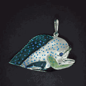 Silver Mahi Head Enamel Pendant - 102 E