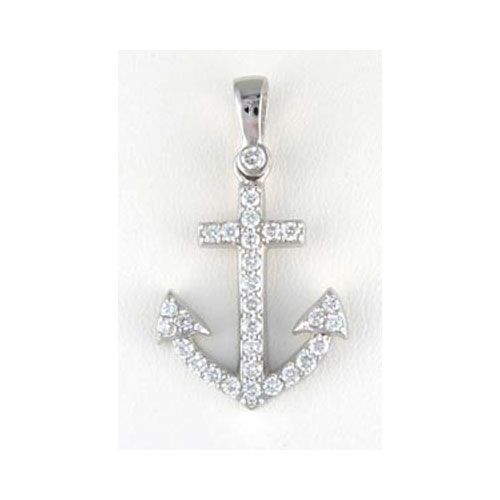 Silver Medium Anchor Pave Pendant - 351 D