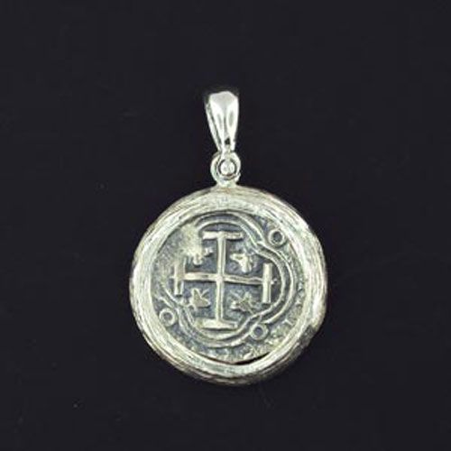 Silver Medium Bark Texture Framed Coin Pendant - 918