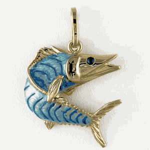 Silver Medium Kingfish Hollow Enamel Pendant - 234 HE