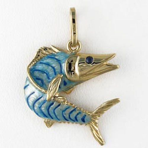 Silver Medium Kingfish Hollow Enamel Pendant - 234 HE