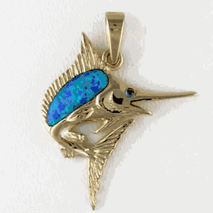 Silver Medium Opal Marlin Pendant - 138 O