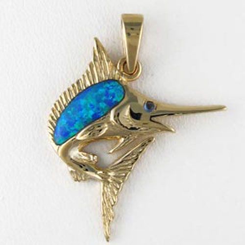 Silver Medium Opal Marlin Pendant - 138 O