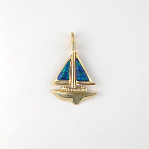 Silver Medium Opal Sailboat Pendant - 367 O