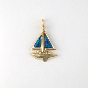 Silver Medium Opal Sailboat Pendant - 367 O