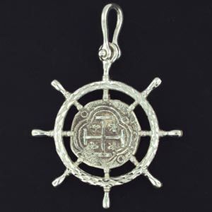 Silver Medium Ship's Wheel with Coin Pendant - 914
