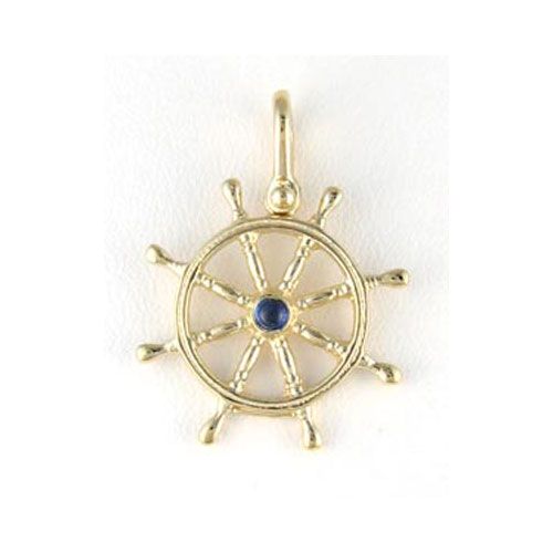 Silver Medium Ships Wheel Pendant - 348 S