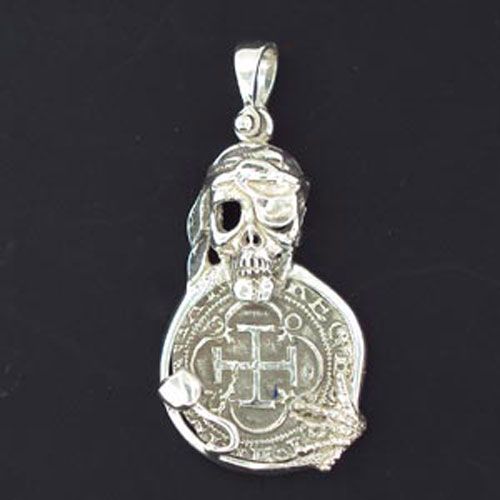 Silver Medium Skull Pirate Hook with Coin Pendant - 911