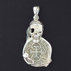 Silver Medium Skull Pirate Hook with Coin Pendant - 911