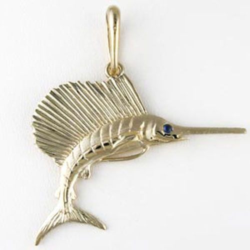 Silver Medium Solid Sailfish Pendant - 225