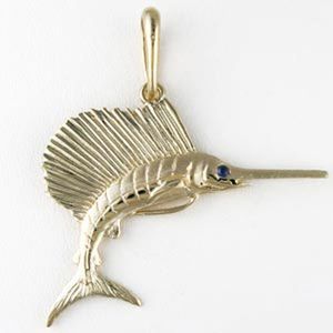 Silver Medium Solid Sailfish Pendant - 225