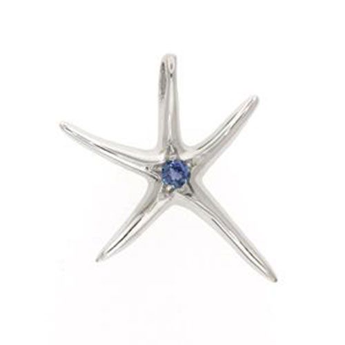 Silver Medium Star with Single Sapphire Pendant - 211 1S