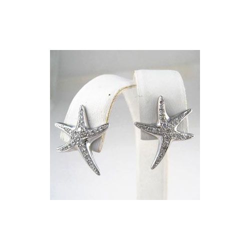 Silver Medium Starfish with CZ Earrings - 637 D