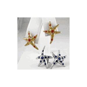 Silver Medium Starfish with Sapphire Earrings - 637 S