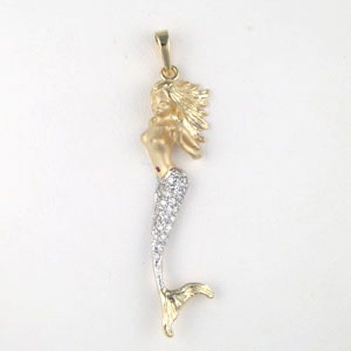 Silver Mermaid Straight Tail with CZ Pendant - 361 D