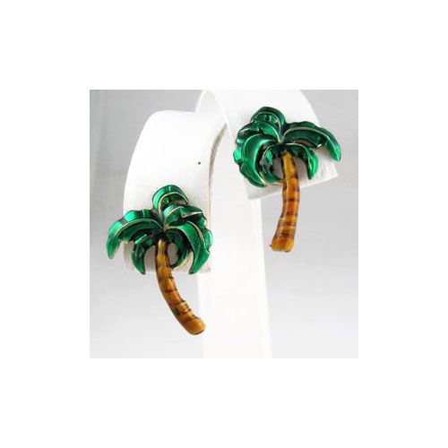 Silver Palm with Enamel Earrings - 653 E