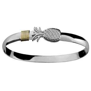 Silver Pineapple Hook Bracelet - Sterling Silver & 14K 6mm 6.5 Inch