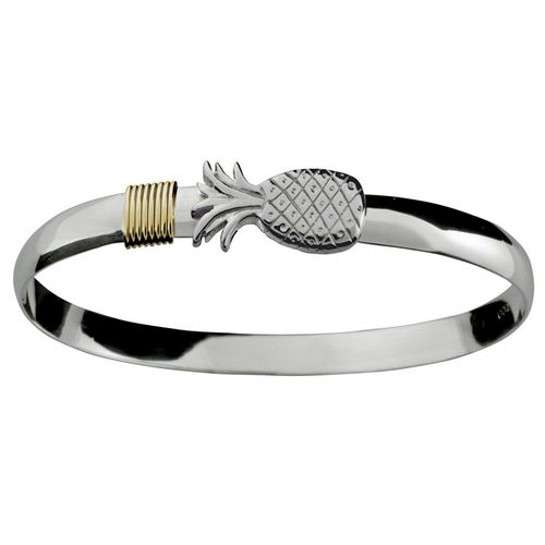 Silver Pineapple Hook Bracelet - Sterling Silver & 14K 6mm 7.0 Inch