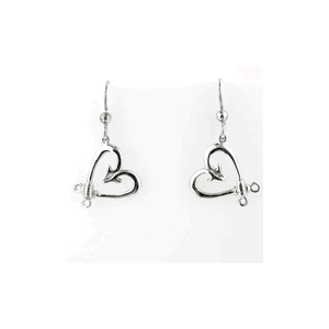 Silver Polynesian Hook Heart Earrings - 659